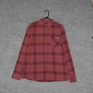 Fintech Button Up Shirt Mens L Red Plaid Long Sleeve 100 Cotton Flannel Casual